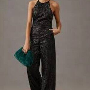 Anthropologie Maeve Black Sequin Disco Jumpsuit 2